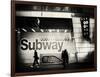 Entrance of a Subway Station in Times Square - Urban Street Scene by Night - Manhattan - New York-Philippe Hugonnard-Framed Photographic Print