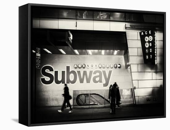 Entrance of a Subway Station in Times Square - Urban Street Scene by Night - Manhattan - New York-Philippe Hugonnard-Framed Stretched Canvas