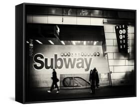 Entrance of a Subway Station in Times Square - Urban Street Scene by Night - Manhattan - New York-Philippe Hugonnard-Framed Stretched Canvas