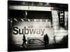 Entrance of a Subway Station in Times Square - Urban Street Scene by Night - Manhattan - New York-Philippe Hugonnard-Stretched Canvas