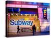 Entrance of a Subway Station in Times Square - Urban Street Scene by Night - Manhattan - New York-Philippe Hugonnard-Stretched Canvas