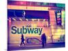 Entrance of a Subway Station in Times Square - Urban Street Scene by Night - Manhattan - New York-Philippe Hugonnard-Mounted Photographic Print