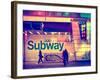 Entrance of a Subway Station in Times Square - Urban Street Scene by Night - Manhattan - New York-Philippe Hugonnard-Framed Photographic Print