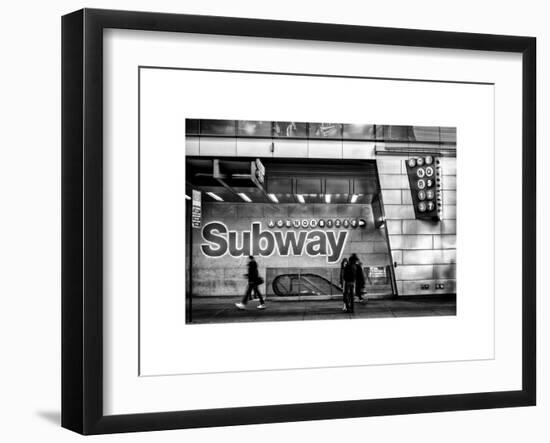 Entrance of a Subway Station in Times Square - Urban Street Scene by Night - Manhattan - New York-Philippe Hugonnard-Framed Art Print