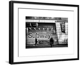 Entrance of a Subway Station in Times Square - Urban Street Scene by Night - Manhattan - New York-Philippe Hugonnard-Framed Art Print