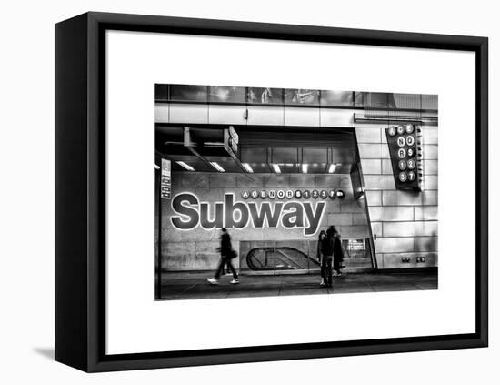 Entrance of a Subway Station in Times Square - Urban Street Scene by Night - Manhattan - New York-Philippe Hugonnard-Framed Stretched Canvas