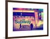 Entrance of a Subway Station in Times Square - Urban Street Scene by Night - Manhattan - New York-Philippe Hugonnard-Framed Art Print