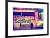 Entrance of a Subway Station in Times Square - Urban Street Scene by Night - Manhattan - New York-Philippe Hugonnard-Framed Art Print