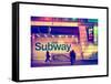 Entrance of a Subway Station in Times Square - Urban Street Scene by Night - Manhattan - New York-Philippe Hugonnard-Framed Stretched Canvas
