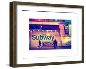 Entrance of a Subway Station in Times Square - Urban Street Scene by Night - Manhattan - New York-Philippe Hugonnard-Framed Art Print