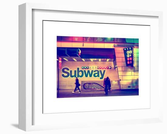 Entrance of a Subway Station in Times Square - Urban Street Scene by Night - Manhattan - New York-Philippe Hugonnard-Framed Art Print