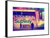 Entrance of a Subway Station in Times Square - Urban Street Scene by Night - Manhattan - New York-Philippe Hugonnard-Framed Stretched Canvas