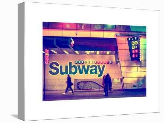 Entrance of a Subway Station in Times Square - Urban Street Scene by Night - Manhattan - New York-Philippe Hugonnard-Stretched Canvas