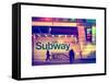 Entrance of a Subway Station in Times Square - Urban Street Scene by Night - Manhattan - New York-Philippe Hugonnard-Framed Stretched Canvas