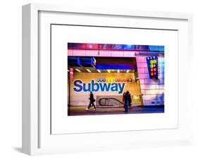 Entrance of a Subway Station in Times Square - Urban Street Scene by Night - Manhattan - New York-Philippe Hugonnard-Framed Art Print