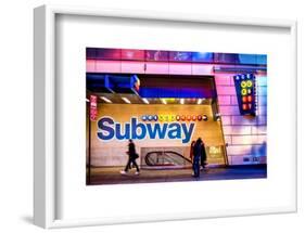 Entrance of a Subway Station in Times Square - Urban Street Scene by Night - Manhattan - New York-Philippe Hugonnard-Framed Art Print