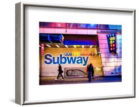 Entrance of a Subway Station in Times Square - Urban Street Scene by Night - Manhattan - New York-Philippe Hugonnard-Framed Art Print