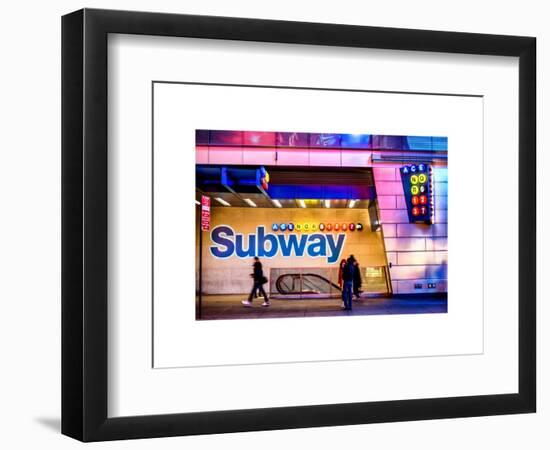 Entrance of a Subway Station in Times Square - Urban Street Scene by Night - Manhattan - New York-Philippe Hugonnard-Framed Art Print