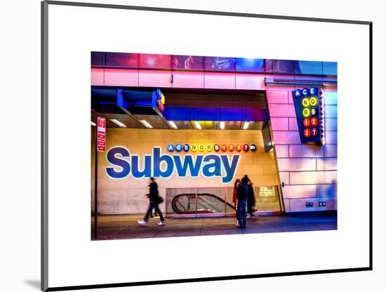 Entrance of a Subway Station in Times Square - Urban Street Scene by Night - Manhattan - New York-Philippe Hugonnard-Mounted Art Print