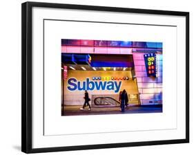 Entrance of a Subway Station in Times Square - Urban Street Scene by Night - Manhattan - New York-Philippe Hugonnard-Framed Art Print
