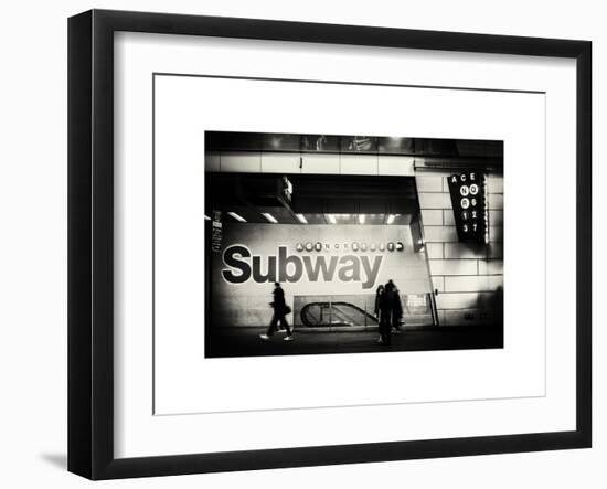 Entrance of a Subway Station in Times Square - Urban Street Scene by Night - Manhattan - New York-Philippe Hugonnard-Framed Art Print