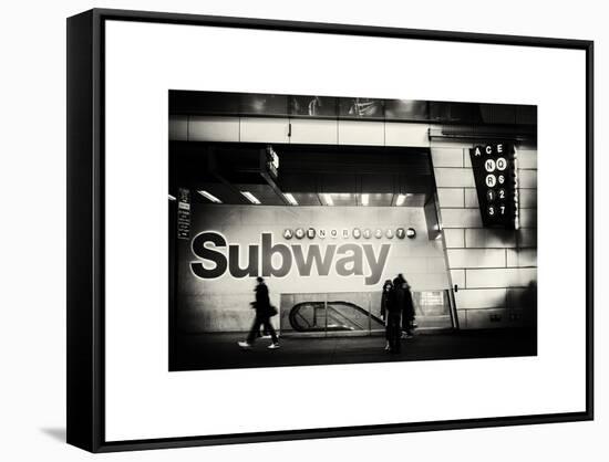 Entrance of a Subway Station in Times Square - Urban Street Scene by Night - Manhattan - New York-Philippe Hugonnard-Framed Stretched Canvas