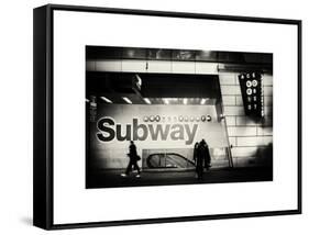 Entrance of a Subway Station in Times Square - Urban Street Scene by Night - Manhattan - New York-Philippe Hugonnard-Framed Stretched Canvas