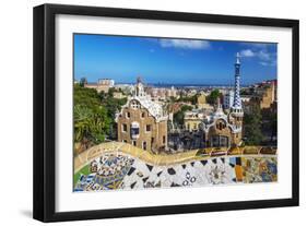 Entrance of Park Güell with City Skyline Behind, Barcelona, Catalonia, Spain-Stefano Politi Markovina-Framed Photographic Print