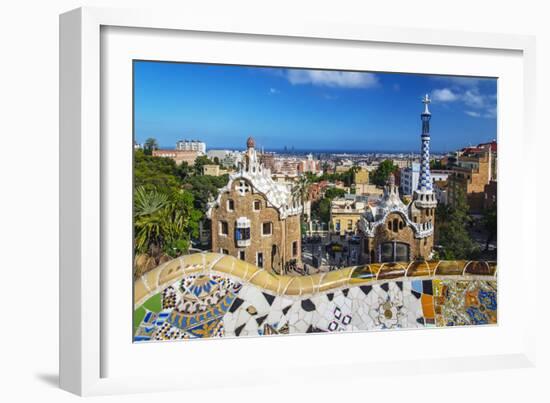 Entrance of Park Güell with City Skyline Behind, Barcelona, Catalonia, Spain-Stefano Politi Markovina-Framed Photographic Print