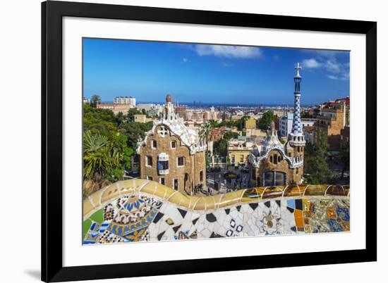 Entrance of Park Güell with City Skyline Behind, Barcelona, Catalonia, Spain-Stefano Politi Markovina-Framed Photographic Print