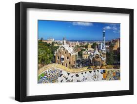 Entrance of Park Güell with City Skyline Behind, Barcelona, Catalonia, Spain-Stefano Politi Markovina-Framed Premium Photographic Print