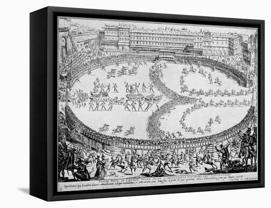 Entrance of Prince of Urbino at festival-Jacques Callot-Framed Stretched Canvas