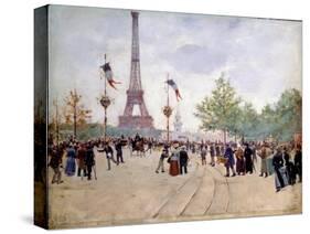 Entrance of the 1889 Universal Exhibition. Painting by Jean Beraud (1849-1935), 1889. Oil on Wood.-Jean Beraud-Stretched Canvas