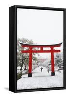 Entrance path to Fushimi Inari Shrine in winter, Kyoto, Japan, Asia-Damien Douxchamps-Framed Stretched Canvas