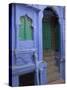 Entrance Porch and Window of Blue Painted Haveli, Old City, Jodhpur, Rajasthan State, India-Eitan Simanor-Stretched Canvas