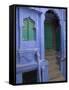 Entrance Porch and Window of Blue Painted Haveli, Old City, Jodhpur, Rajasthan State, India-Eitan Simanor-Framed Stretched Canvas