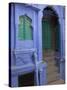 Entrance Porch and Window of Blue Painted Haveli, Old City, Jodhpur, Rajasthan State, India-Eitan Simanor-Stretched Canvas