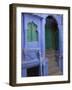 Entrance Porch and Window of Blue Painted Haveli, Old City, Jodhpur, Rajasthan State, India-Eitan Simanor-Framed Photographic Print