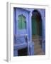 Entrance Porch and Window of Blue Painted Haveli, Old City, Jodhpur, Rajasthan State, India-Eitan Simanor-Framed Photographic Print