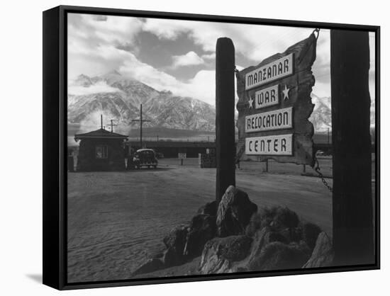 Entrance to Manzanar Relocation Center-Ansel Adams-Framed Stretched Canvas