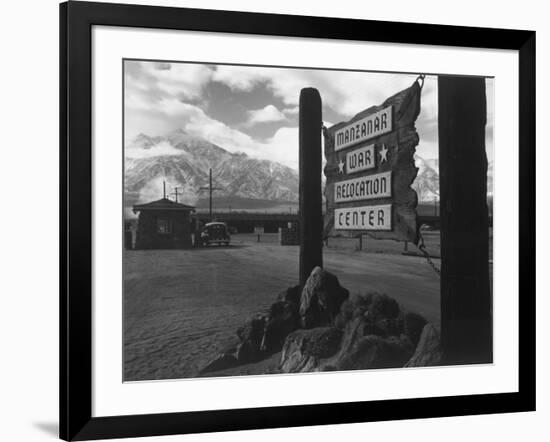 Entrance to Manzanar Relocation Center-Ansel Adams-Framed Photo