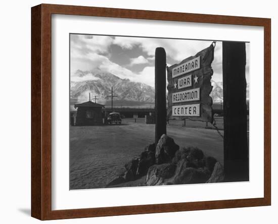 Entrance to Manzanar Relocation Center-Ansel Adams-Framed Photo