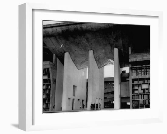 Entrance to Punjab High Court Building, Designed by Le Corbusier, in the New Capital City of Punjab-James Burke-Framed Premium Photographic Print