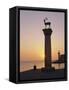 Entrance to Rhodes Harbour at Dawn, Rhodes, Dodecanese Islands, Greece, Europe-John Miller-Framed Stretched Canvas