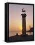 Entrance to Rhodes Harbour at Dawn, Rhodes, Dodecanese Islands, Greece, Europe-John Miller-Framed Stretched Canvas