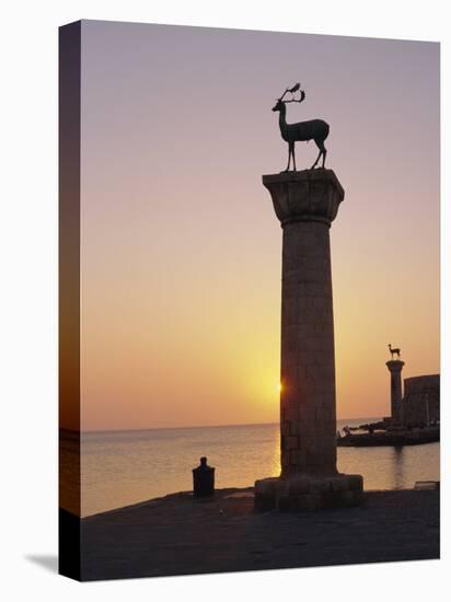 Entrance to Rhodes Harbour at Dawn, Rhodes, Dodecanese Islands, Greece, Europe-John Miller-Stretched Canvas