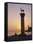 Entrance to Rhodes Harbour at Dawn, Rhodes, Dodecanese Islands, Greece, Europe-John Miller-Framed Stretched Canvas