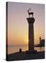 Entrance to Rhodes Harbour at Dawn, Rhodes, Dodecanese Islands, Greece, Europe-John Miller-Stretched Canvas