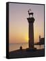 Entrance to Rhodes Harbour at Dawn, Rhodes, Dodecanese Islands, Greece, Europe-John Miller-Framed Stretched Canvas