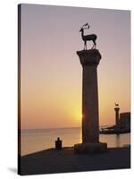 Entrance to Rhodes Harbour at Dawn, Rhodes, Dodecanese Islands, Greece, Europe-John Miller-Stretched Canvas